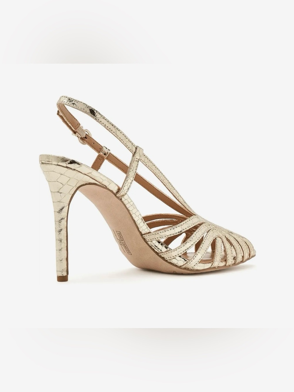 VINCE CAMUTO HANNIE CAGED TOE SANDALS SLINGBACK PEEP TOE GOLD METALLIC SIZE 6.5M - Picture 5 of 15